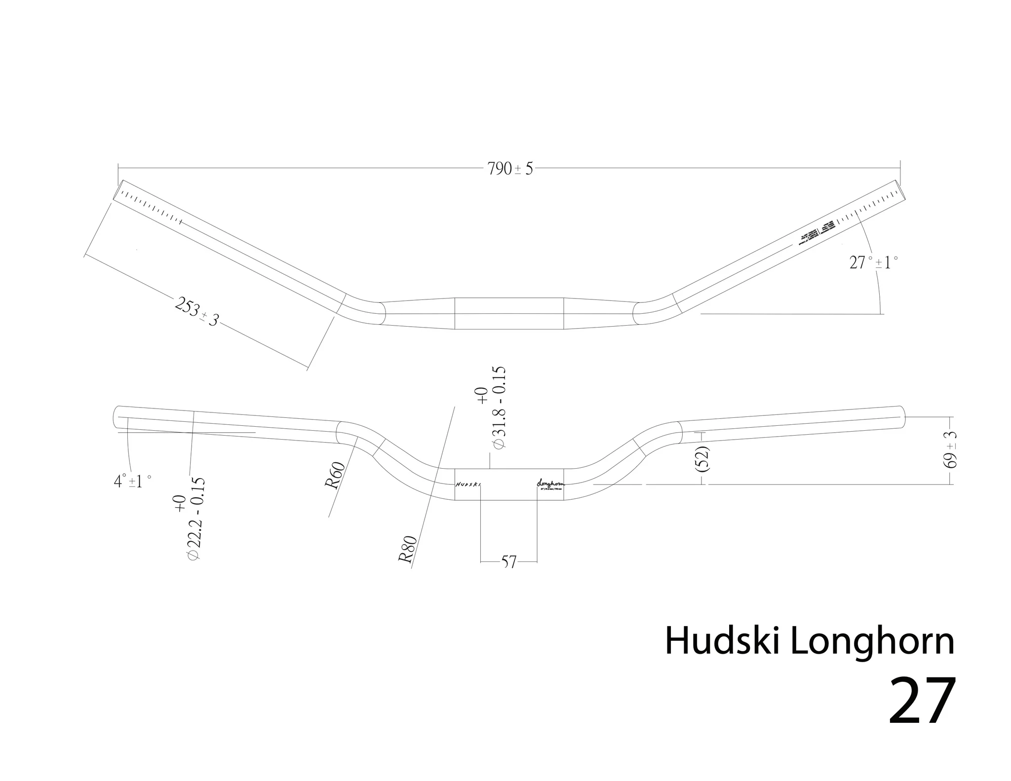 Hudski Longhorn 31.8 diameter 50mm Rise Handlebar