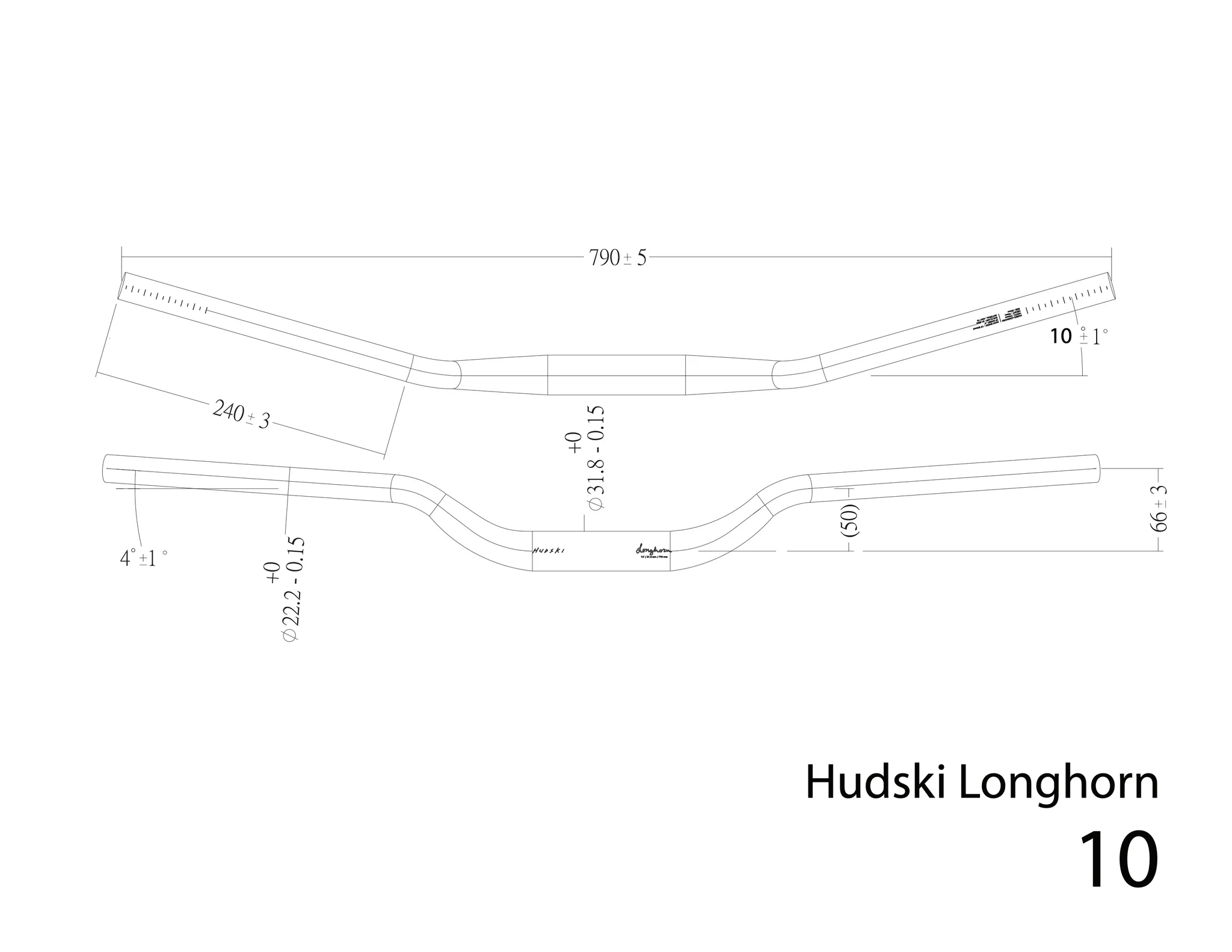 Hudski Longhorn 31.8 diameter 50mm Rise Handlebar